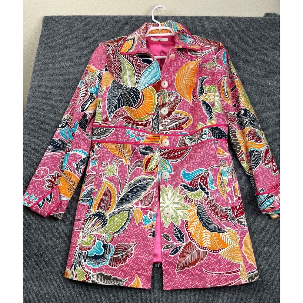 Andrea Becker Jacket BeltePink Multicolor Floral Collared Cotton Elastic Size 8